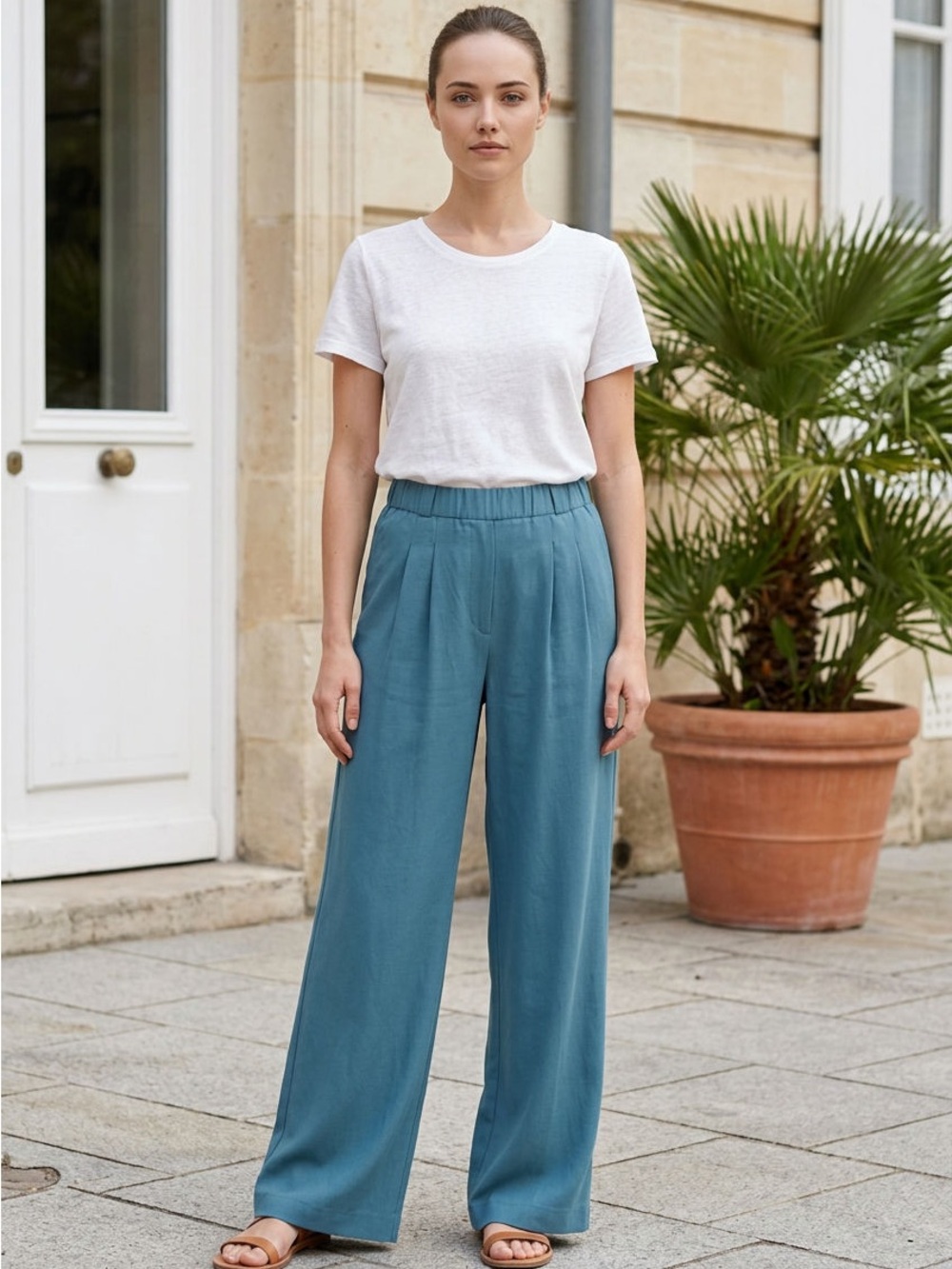 HALARA Relaxed Wide-Leg Pants in Teal Blue